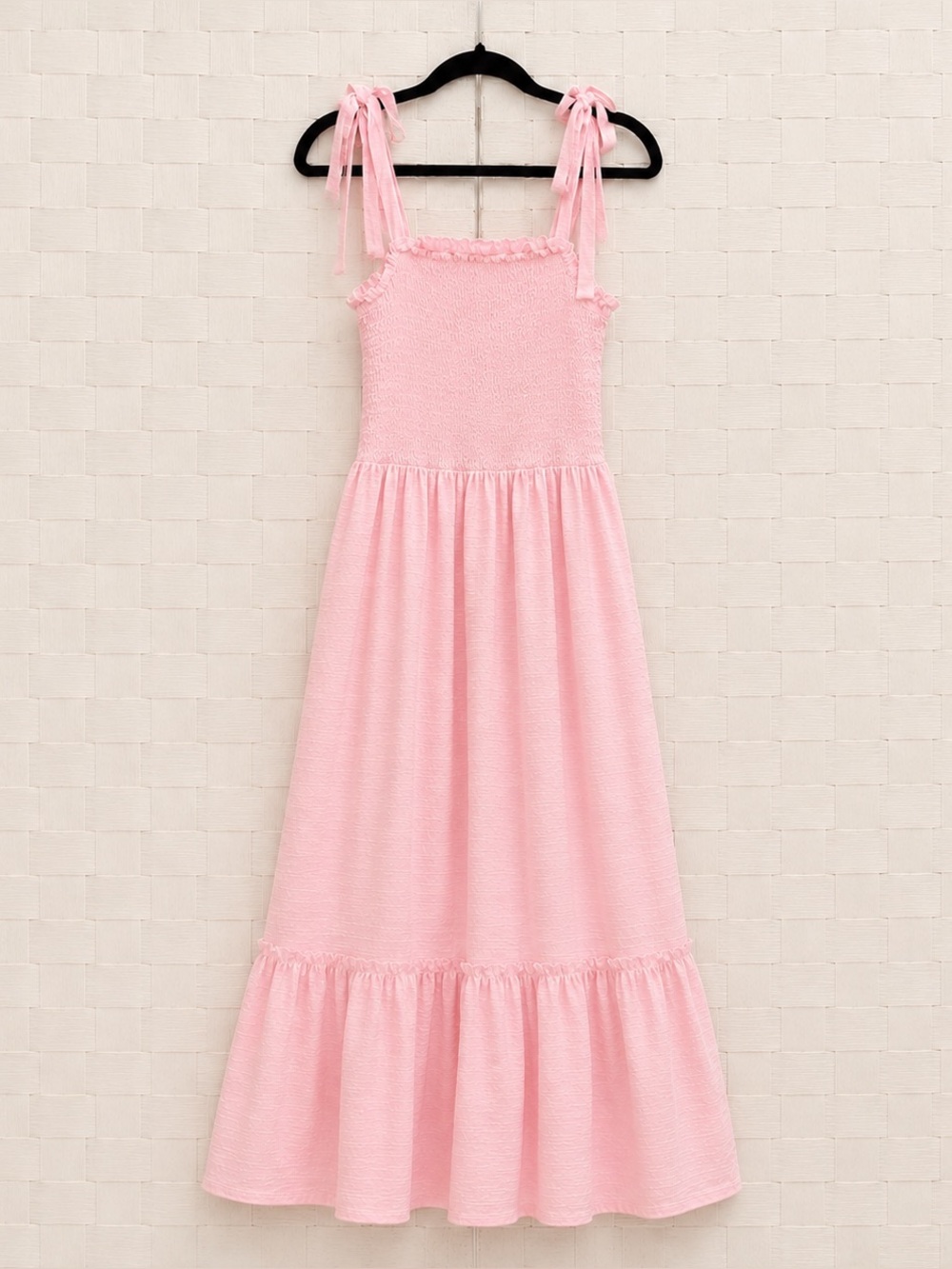 NEW Size XL Summer Boho Sundress, Cotton Linen-Look, Tie-straps, Ruffle, PINK